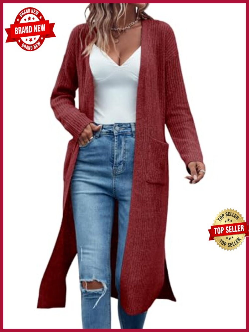 Long Cardigan Sweaters Women Trendy Open Front Duster Coat with Pockets